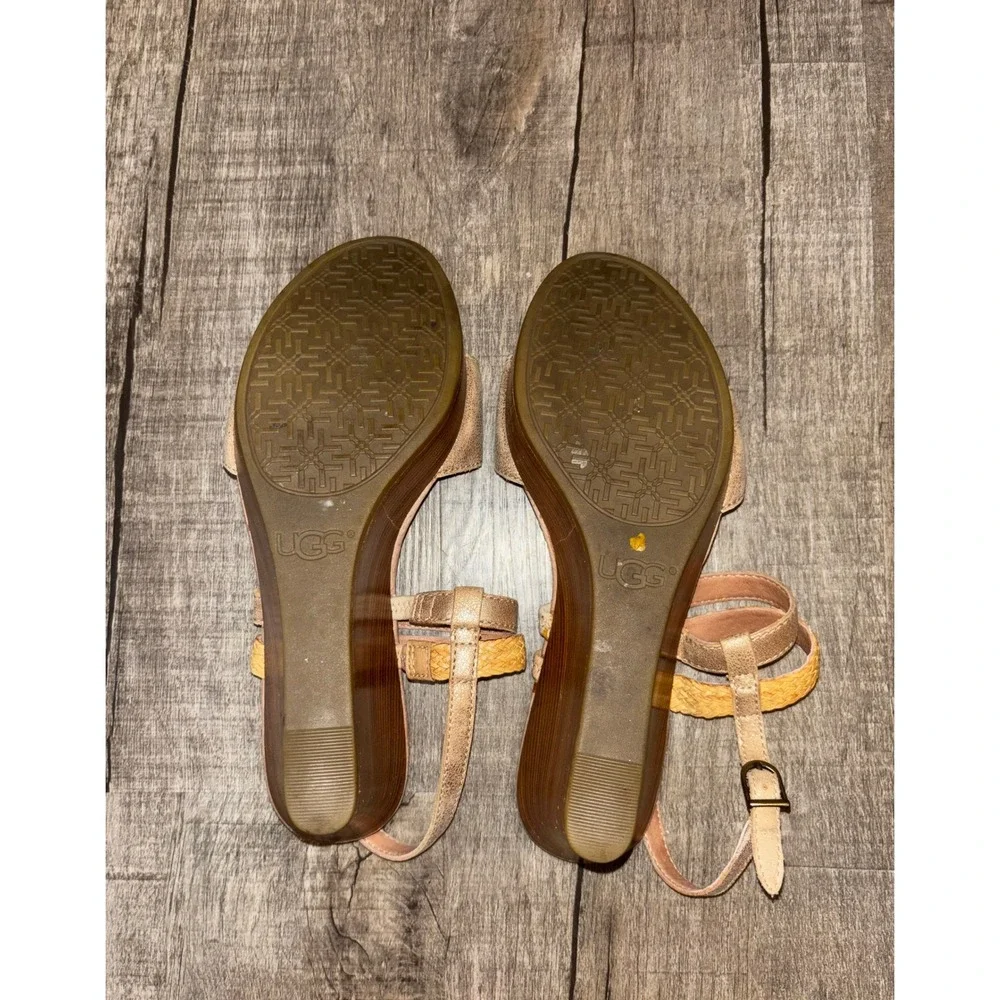 UGG Australia Lucianna Metallic Gold Yellow Braided Wedge Sandals W7